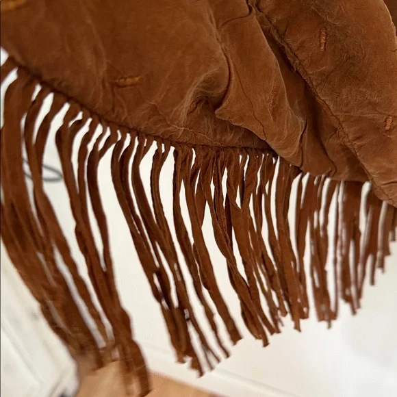 Vintage 90s Action Wear Brown Faux Suede Fringe Jacket Made in USA - Picture 5 of 8